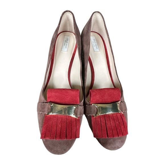 Cole Haan Margarite Kiltie Loafer Pump Brown & Red Suede Snake Heel Size 8.5 - Picture 6 of 12